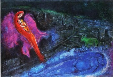 contemporain Tableau Peinture - Ponts sur la Seine contemporain Marc Chagall